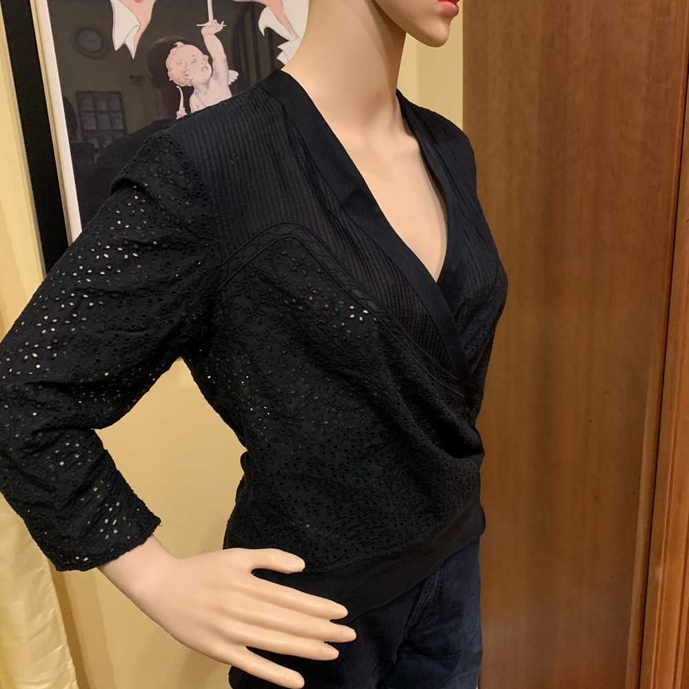 Elie Tahari Eyelet Wrap Blouse size Medium